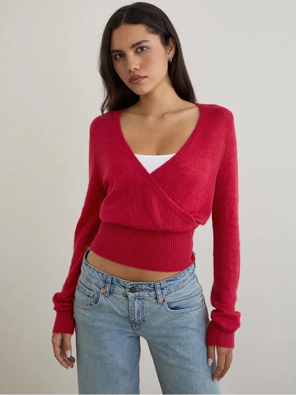 Motel Rocks Crimson Wrap V-Neck Sweater